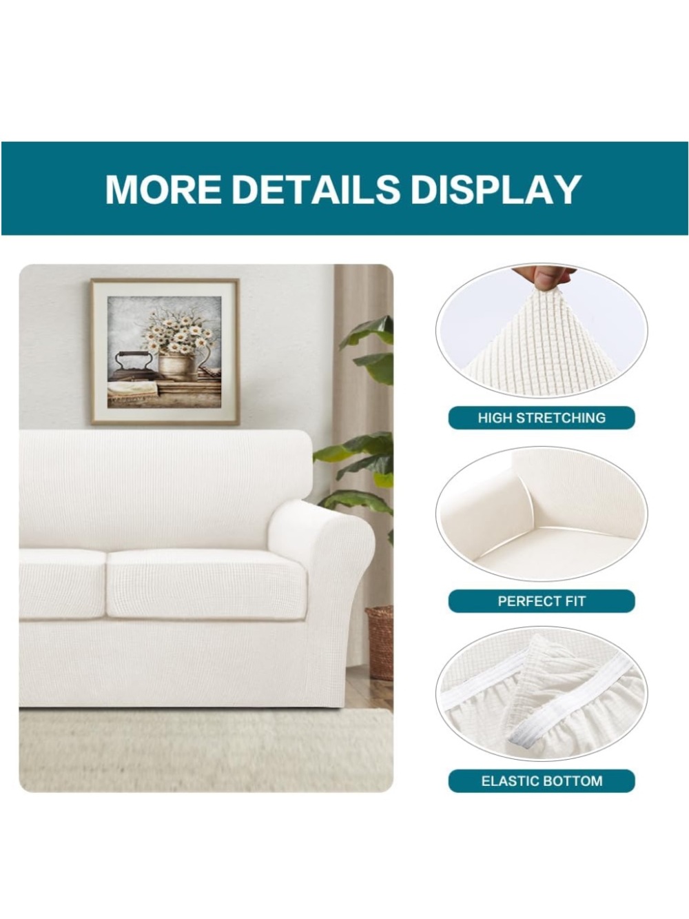 Pet-Friendly Sofa Slipcover Large (3-Cushion) - Porcelain - Picture 6 of 16